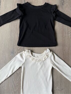 Garanimals Girls Long Sleeve Ruffle Tops Bundle Black & Cream 18M